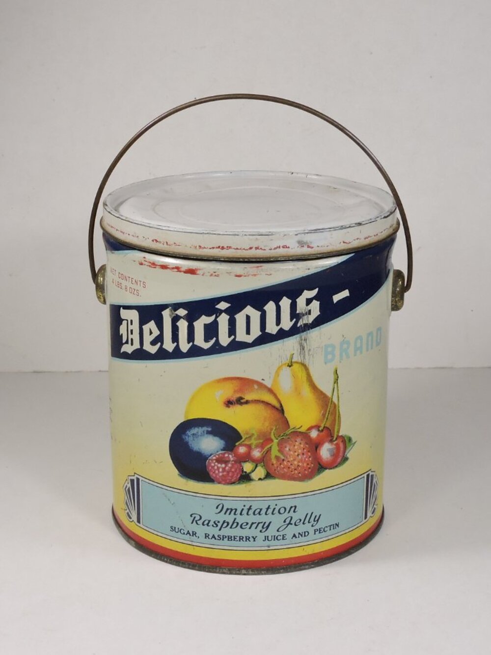 Vintage Delicious Brand Raspberry Jam Jelly Tin - 1950's 1960's era